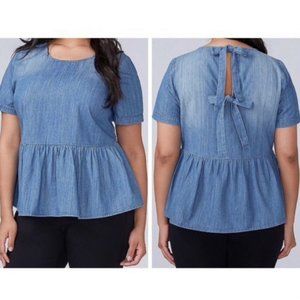 Lane Bryant Tie Back Peplum Chambray Denim Top